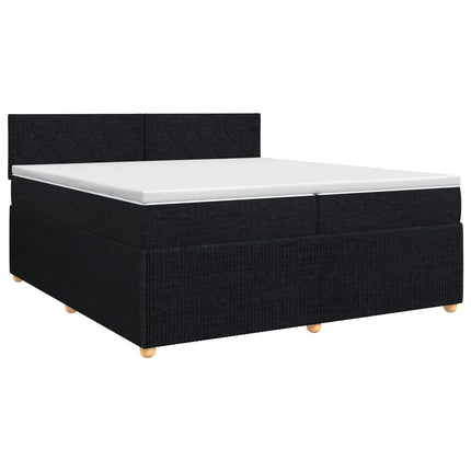 Boxmadras med topmadras med hovedgærde Sort 200 x 200 cm Stof