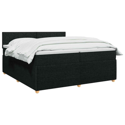 Boxmadras med topmadras med hovedgærde Sort 200 x 200 cm Stof