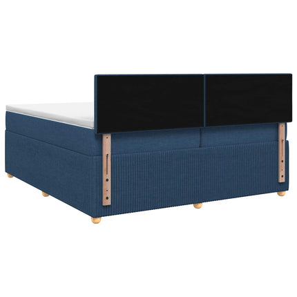 Boxmadras med topmadras med hovedgærde Blå 200 x 200 cm Stof