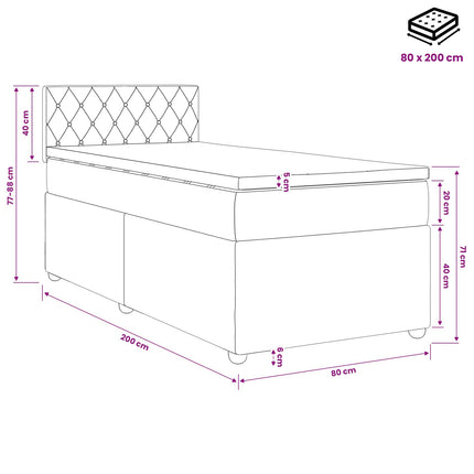 Boxmadras med topmadras Lysegrå 80 x 200 cm Fløjl