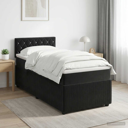 Boxmadras med topmadras med hovedgærde Sort 90 x 190 cm Fløjl