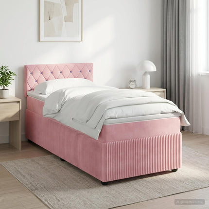 Boxmadras med topmadras Lyserød 90 x 190 cm Fløjl