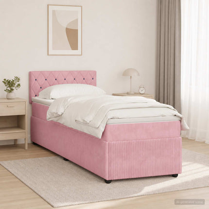 Boxmadras med topmadras Lyserød 90 x 200 cm Fløjl