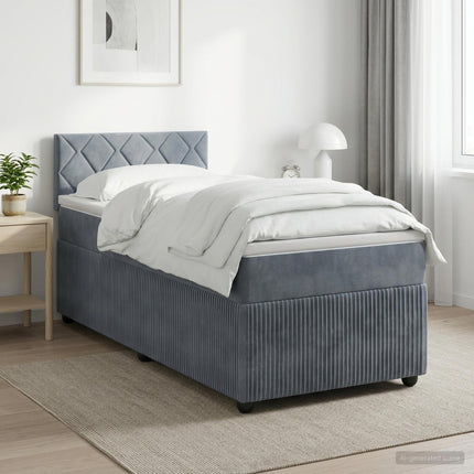 Boxmadras med topmadras Mørkegrå 100 x 200 cm Fløjl