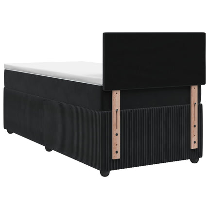 Boxmadras med topmadras med hovedgærde Sort 90 x 200 cm Fløjl