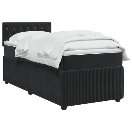 Boxmadras med topmadras med hovedgærde Sort 100 x 200 cm Fløjl