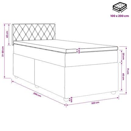 Boxmadras med topmadras med hovedgærde Sort 100 x 200 cm Fløjl