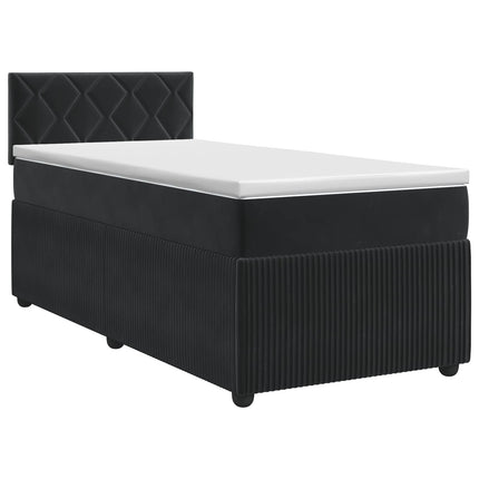 Boxmadras med topmadras med hovedgærde Sort 100 x 200 cm Fløjl