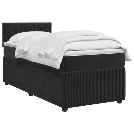 Boxmadras med topmadras med hovedgærde Sort 100 x 200 cm Fløjl