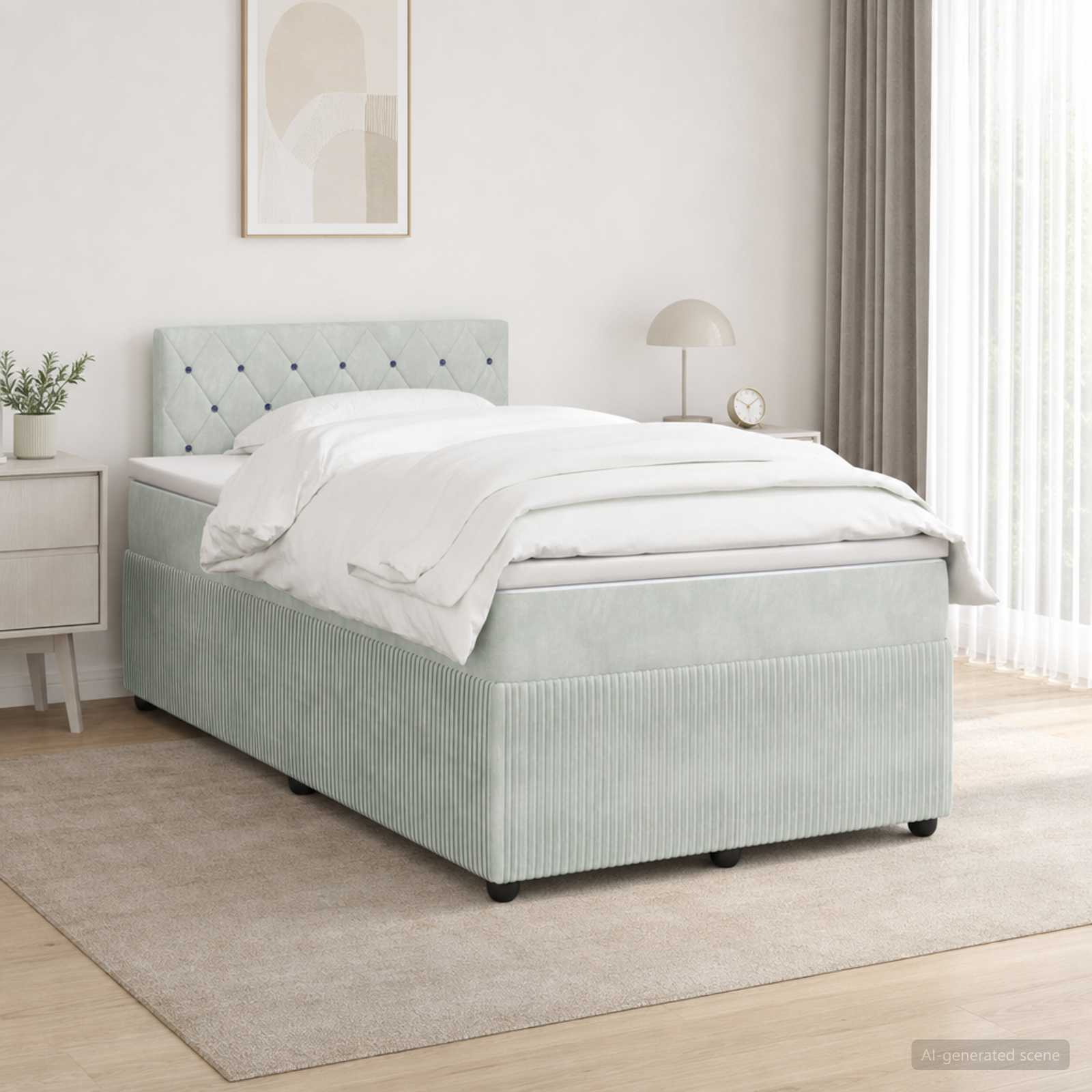 Boxmadras med topmadras Lysegr 120 x 190 cm Fljl