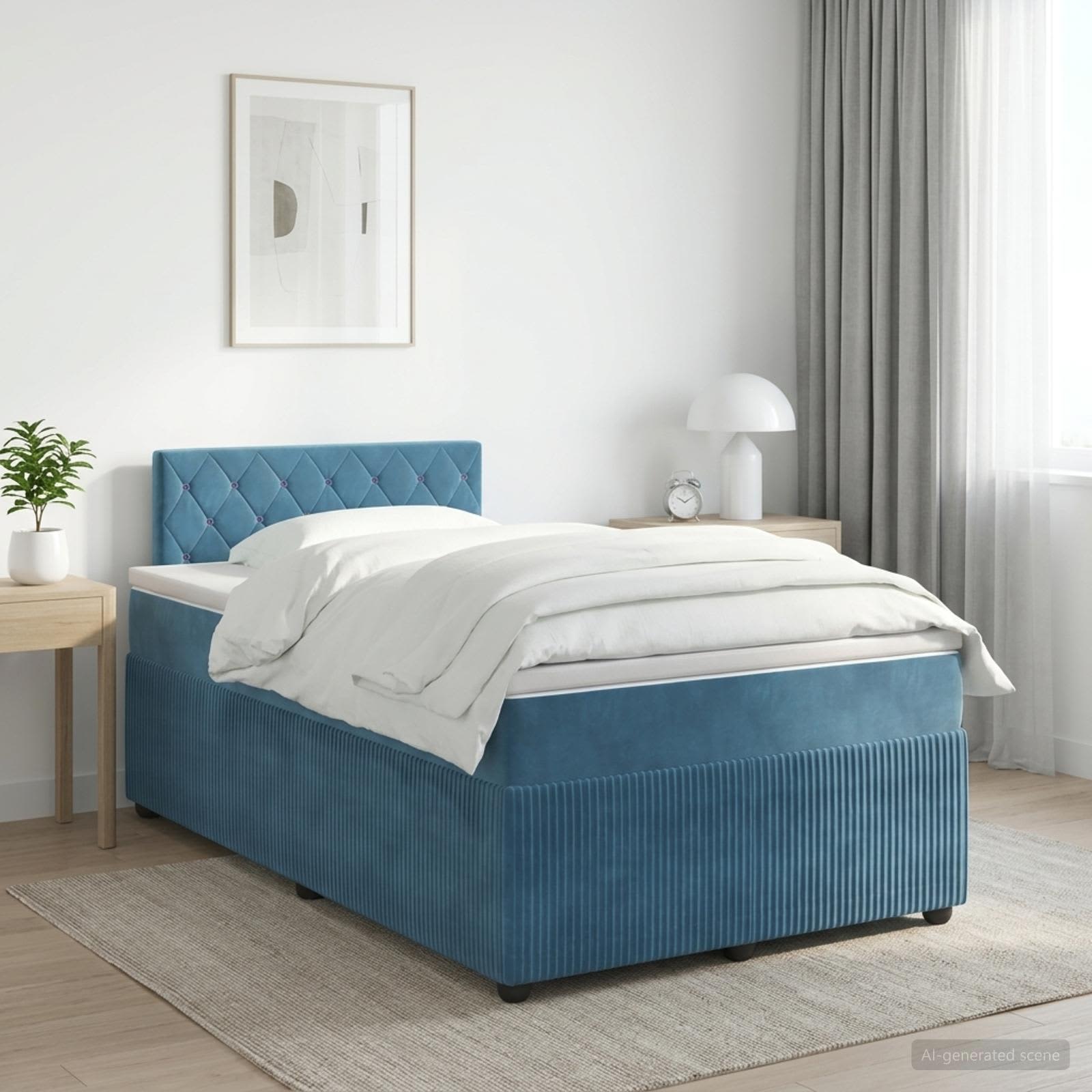 Boxmadras med topmadras med hovedgrde Bl 120 x 190 cm Fljl