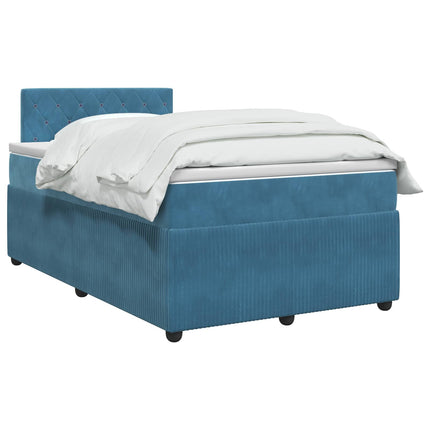 Boxmadras med topmadras med hovedgærde Blå 120 x 190 cm Fløjl