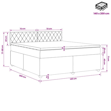 Boxmadras med topmadras Lyserød 140 x 200 cm Fløjl
