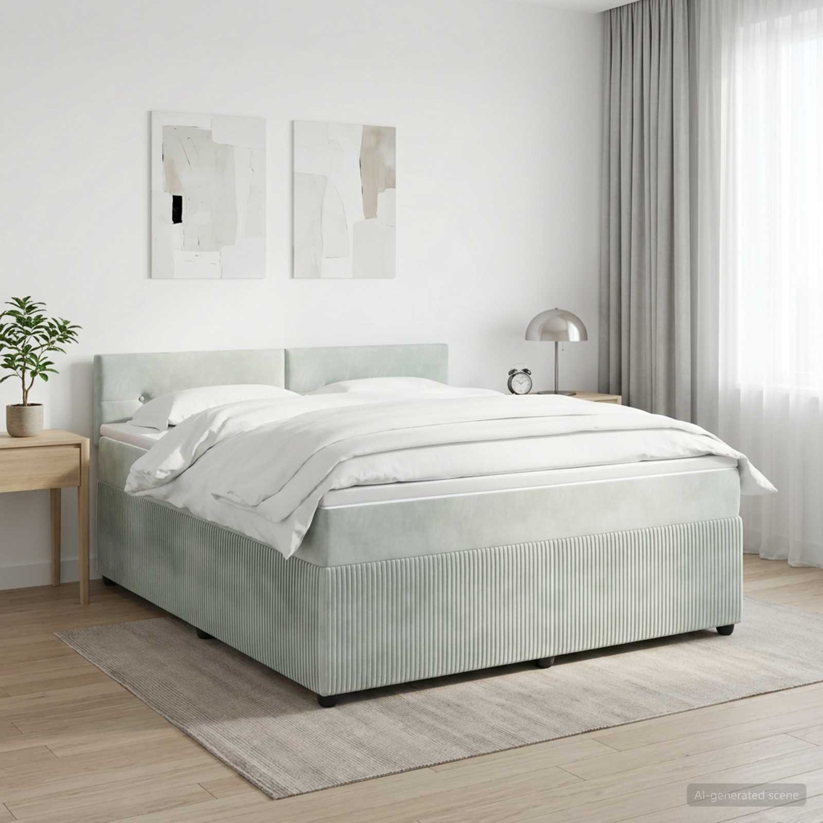 Boxmadras med topmadras Lysegr 160 x 200 cm Fljl