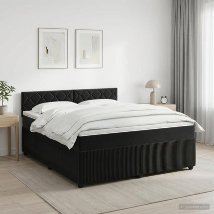 Boxmadras med topmadras med hovedgærde Sort 140 x 190 cm Fløjl