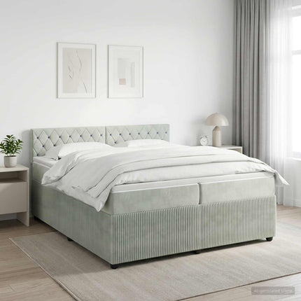 Boxmadras med topmadras Lysegrå 200 x 200 cm Fløjl