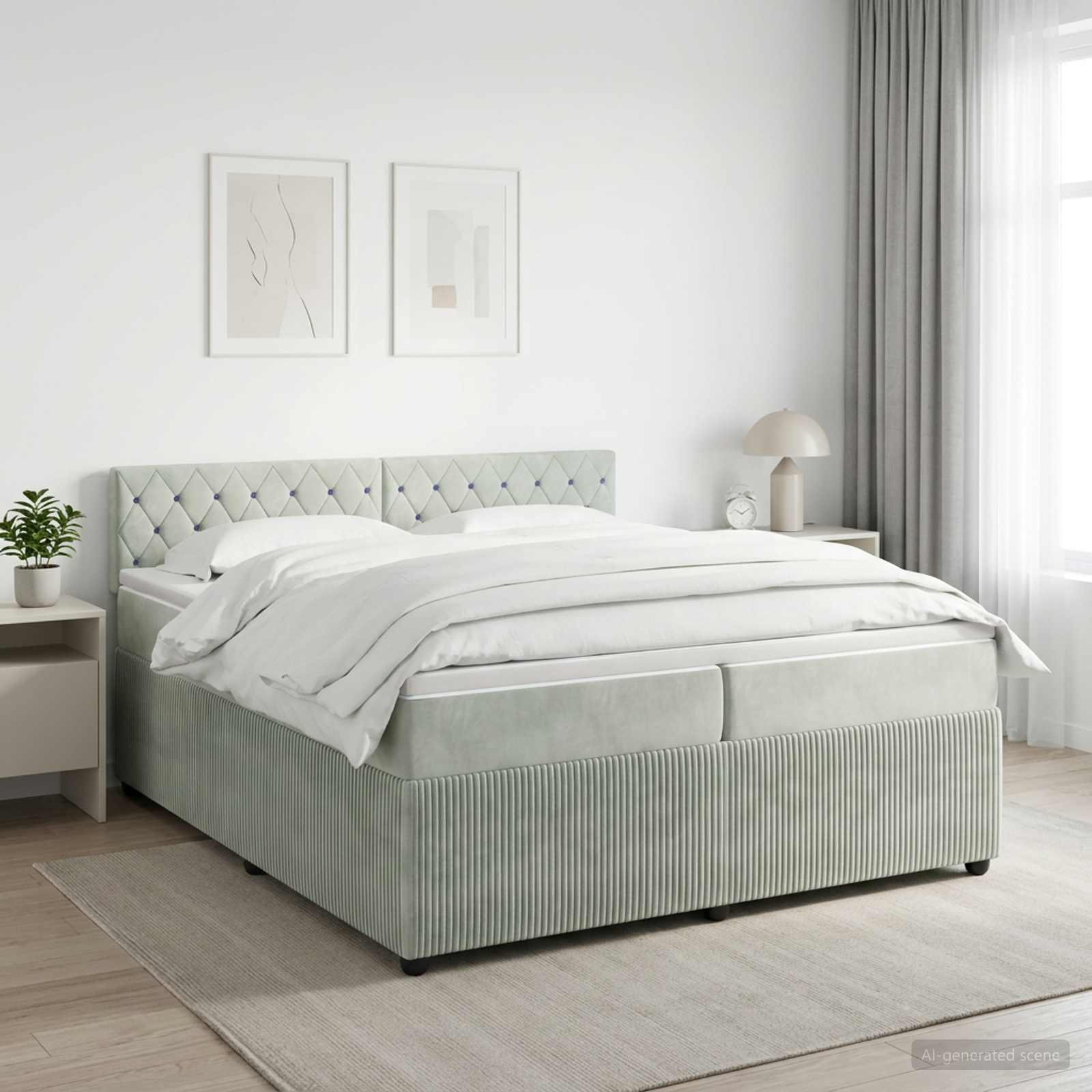 Boxmadras med topmadras Lysegr 200 x 200 cm Fljl