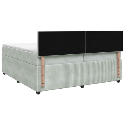 Boxmadras med topmadras Lysegrå 200 x 200 cm Fløjl
