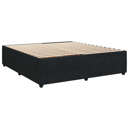 Boxmadras med topmadras med hovedgærde Sort 200 x 200 cm Fløjl