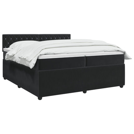 Boxmadras med topmadras med hovedgærde Sort 200 x 200 cm Fløjl