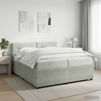 Boxmadras med topmadras Lysegrå 200 x 200 cm Fløjl