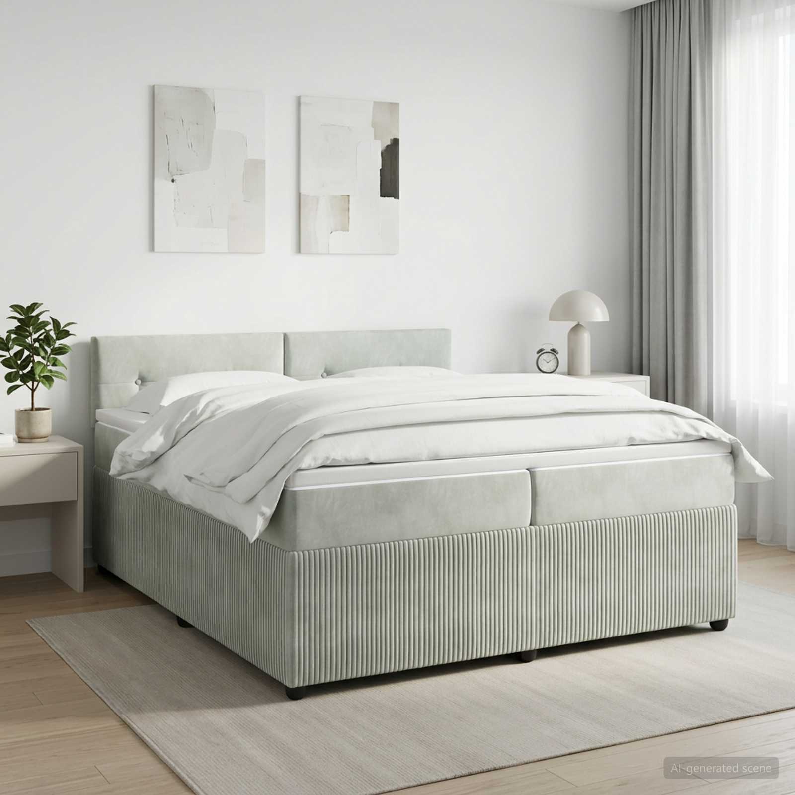 Boxmadras med topmadras Lysegr 200 x 200 cm Fljl