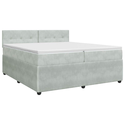 Boxmadras med topmadras Lysegrå 200 x 200 cm Fløjl