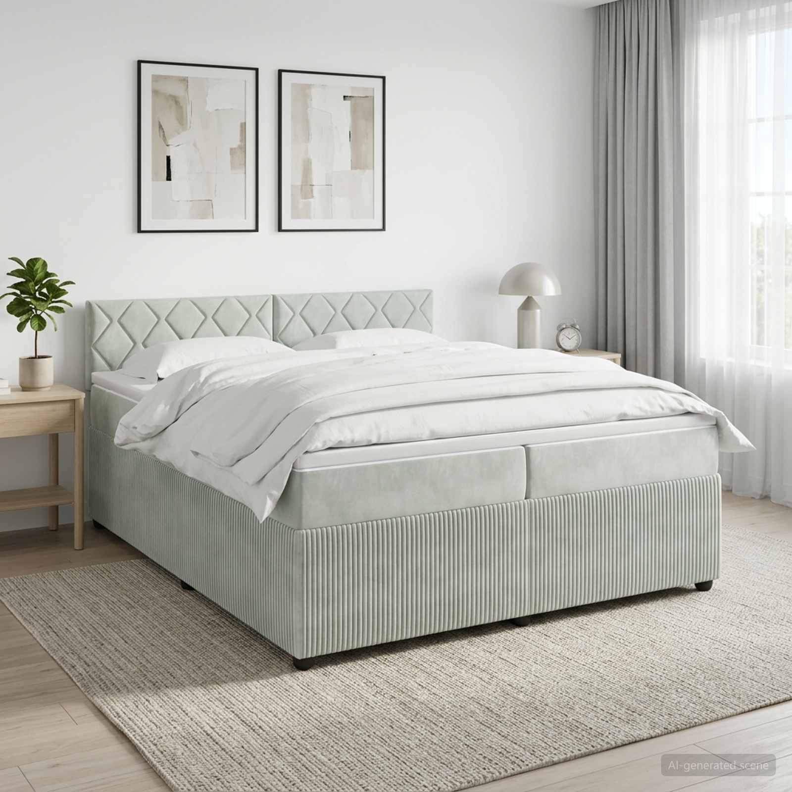 Boxmadras med topmadras Lysegr 200 x 200 cm Fljl