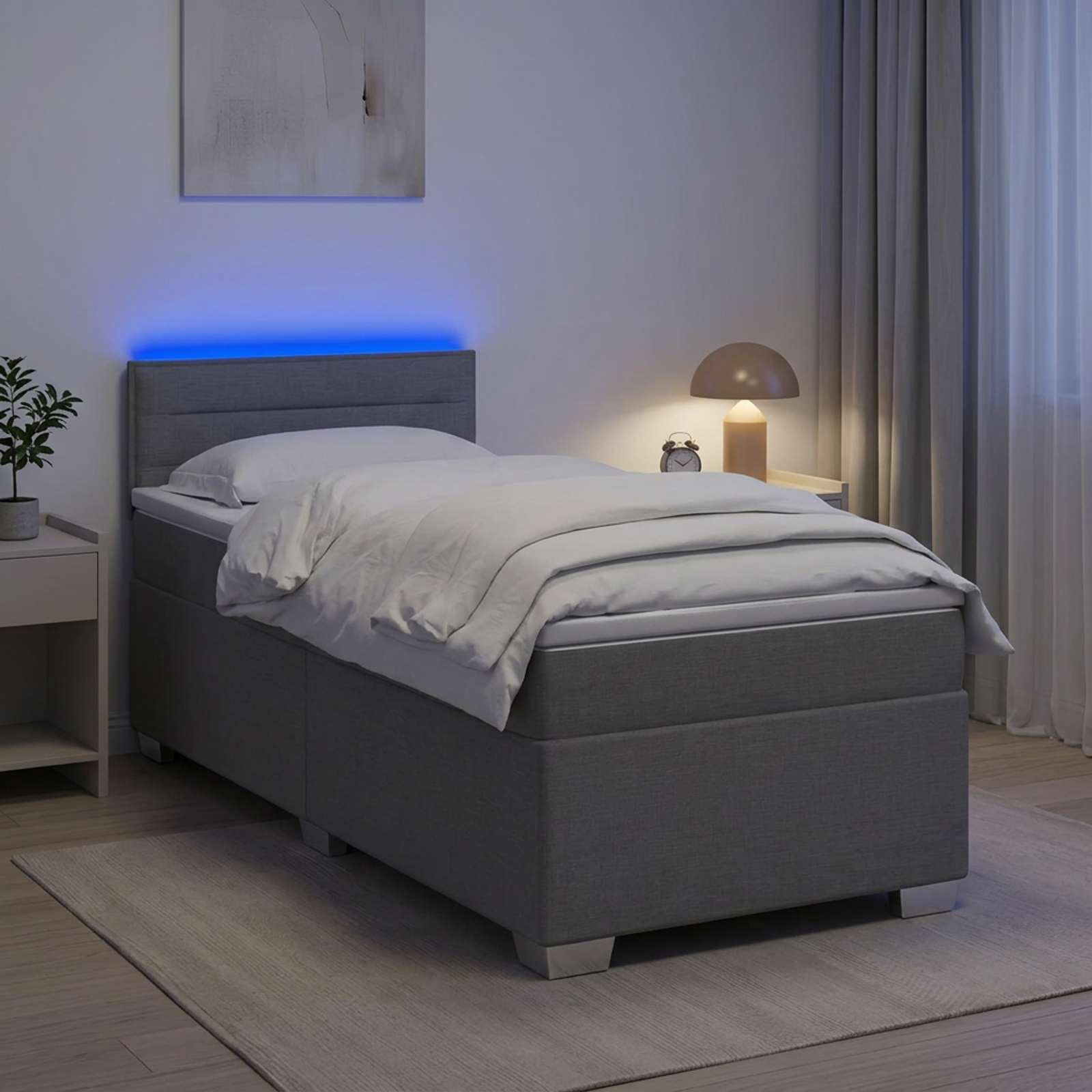Box Spring Seng med Madras og LED Lysegr 80 x 200 cm Stof