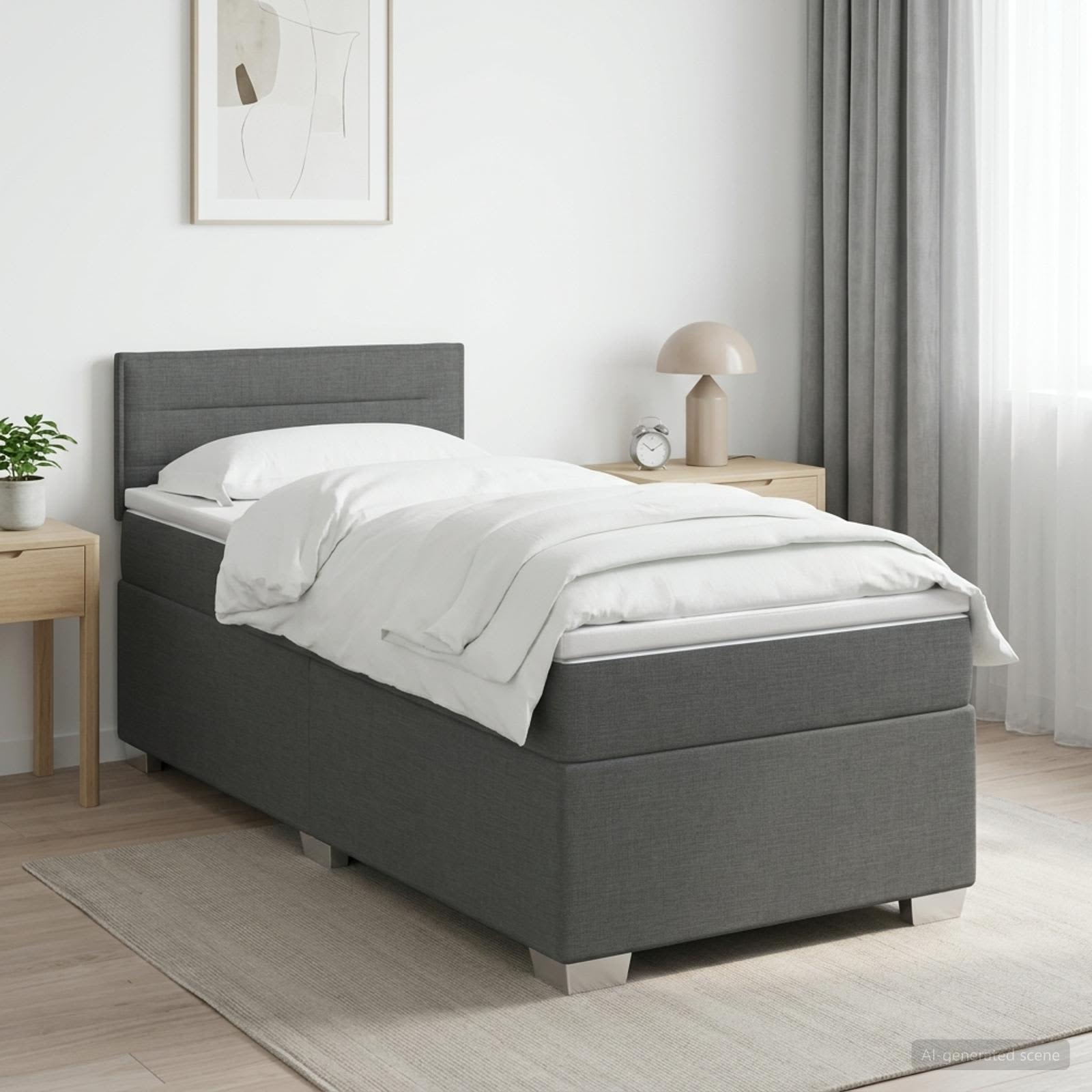 Box Spring Seng med Madras og LED Mrkegr 80 x 200 cm Stof