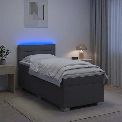 Box Spring Seng med Madras og LED Mørkegrå 90 x 190 cm Stof