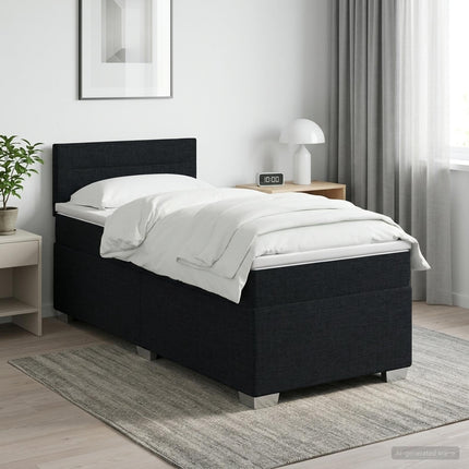 Box Spring Seng med Madras og LED Sort 90 x 200 cm Stof