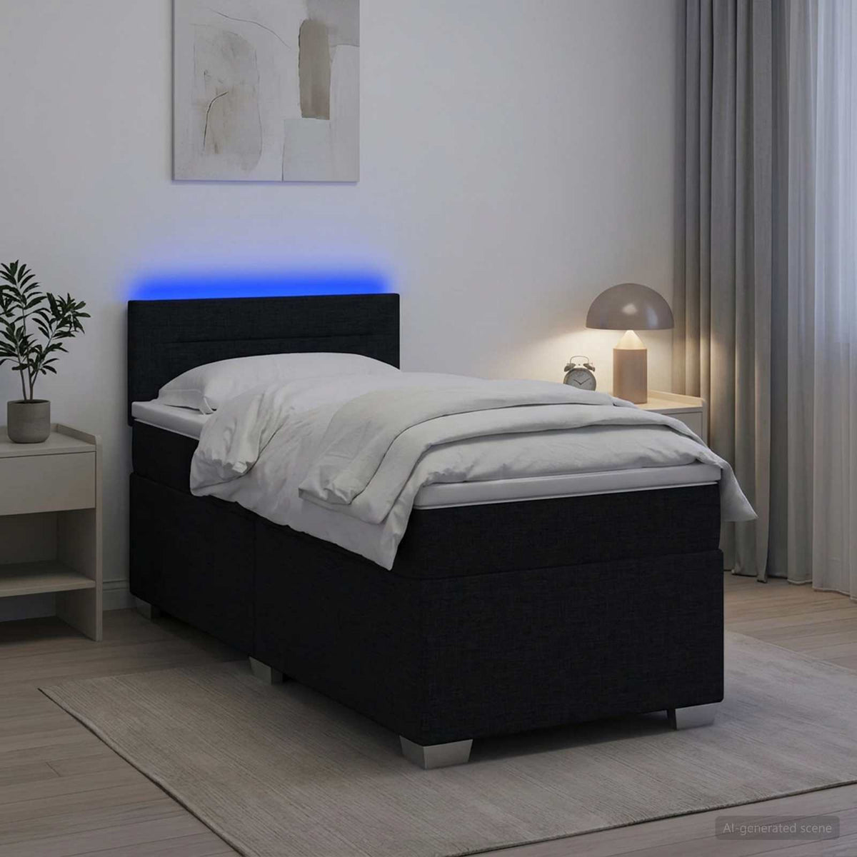 Box Spring Seng med Madras og LED Sort 80 x 200 cm Stof