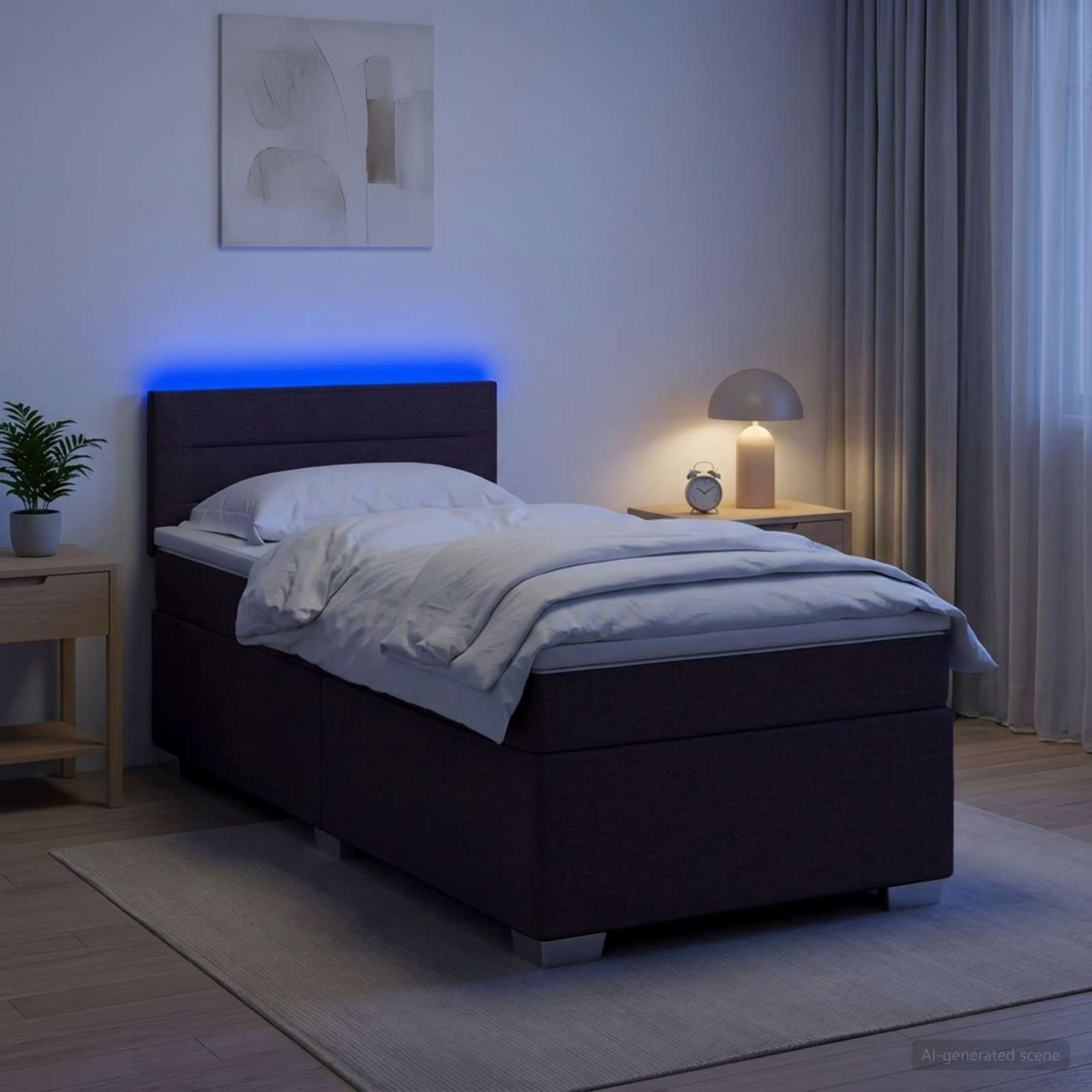 Box Spring Seng med Madras og LED Mørk Brun 80 x 200 cm Stof