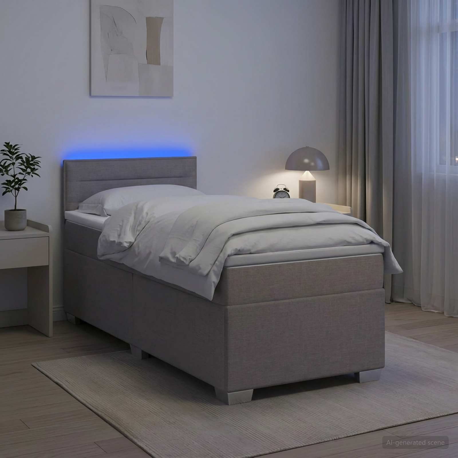 Box Spring Seng med Madras og LED Grbrun 80 x 200 cm Stof