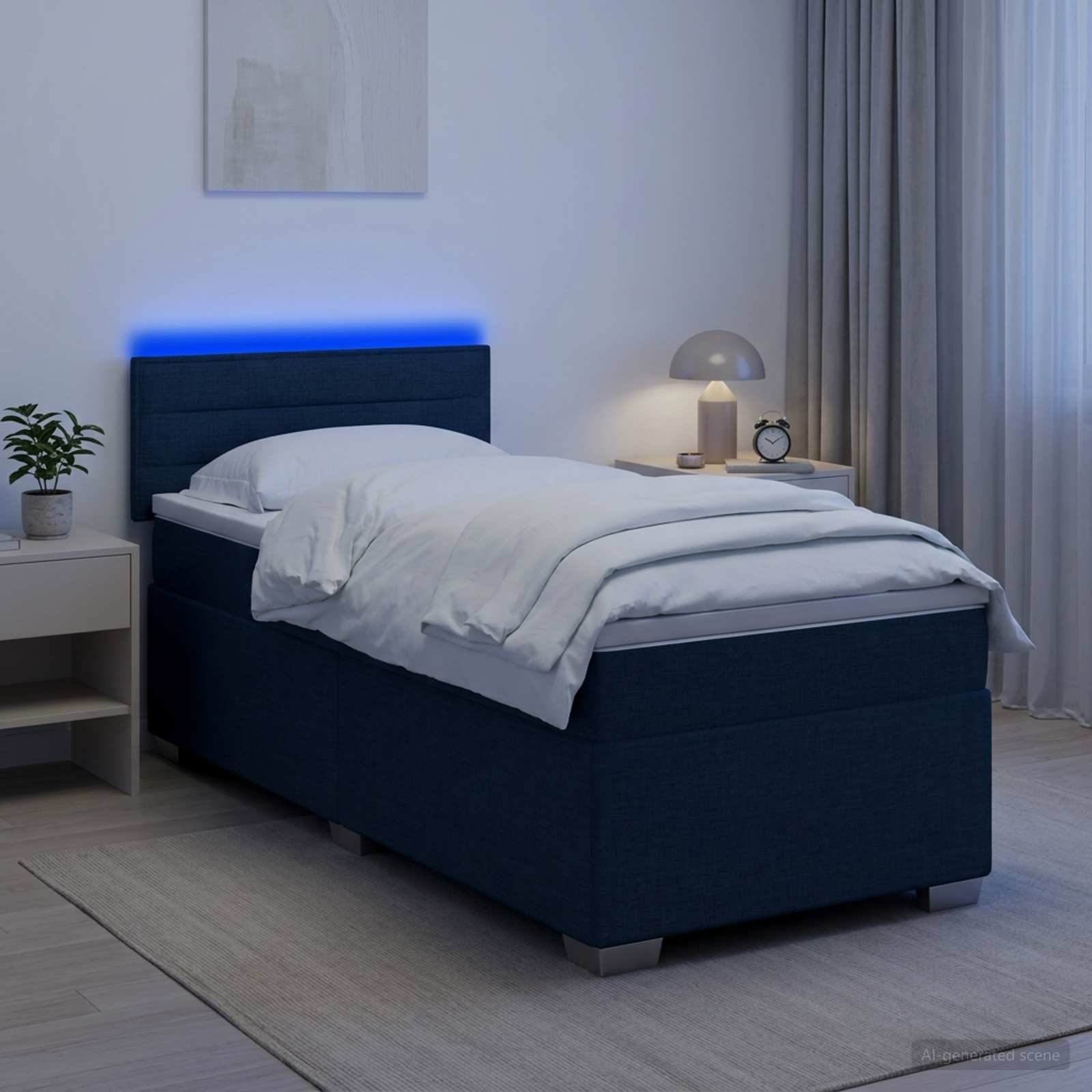 Box Spring Seng med Madras og LED Bl 100 x 200 cm Stof