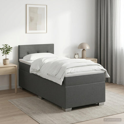 Box Spring Seng med Madras og LED Mørkegrå 90 x 200 cm Stof