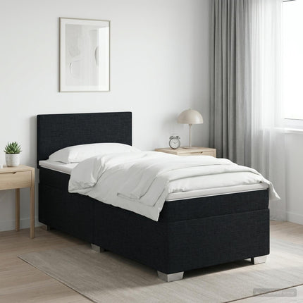 Box Spring Seng med Madras og LED Sort 90 x 190 cm Stof