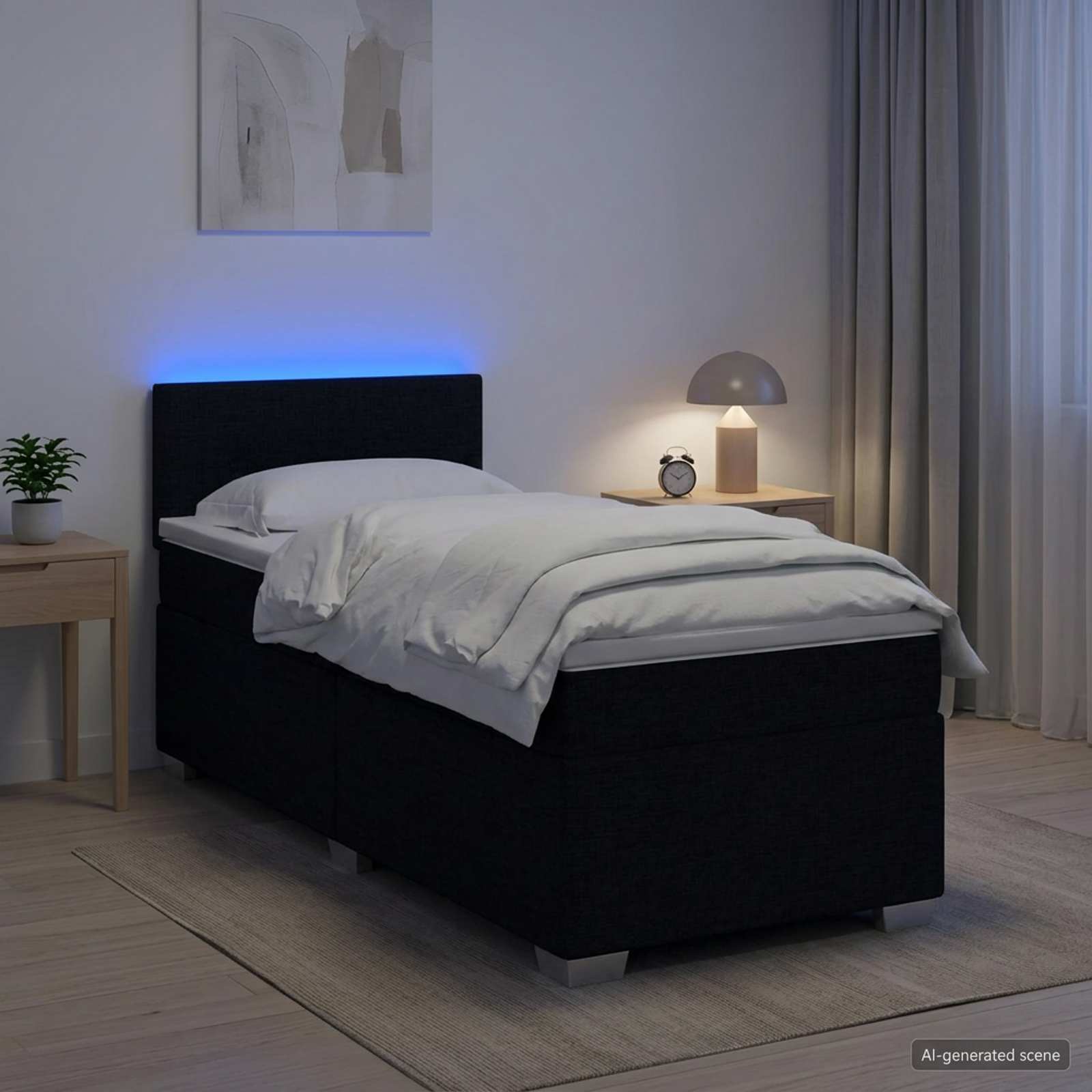 Box Spring Seng med Madras og LED Sort 80 x 200 cm Stof
