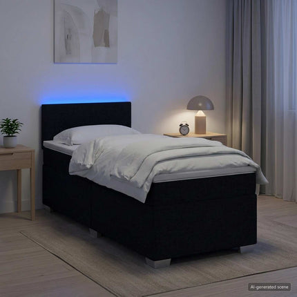 Box Spring Seng med Madras og LED Sort 90 x 190 cm Stof