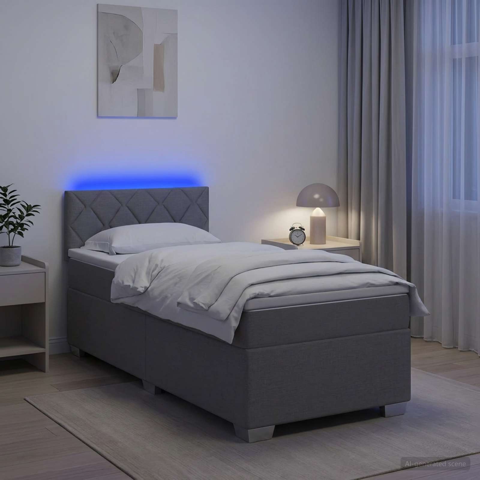 Box Spring Seng med Madras og LED Lysegr 80 x 200 cm Stof
