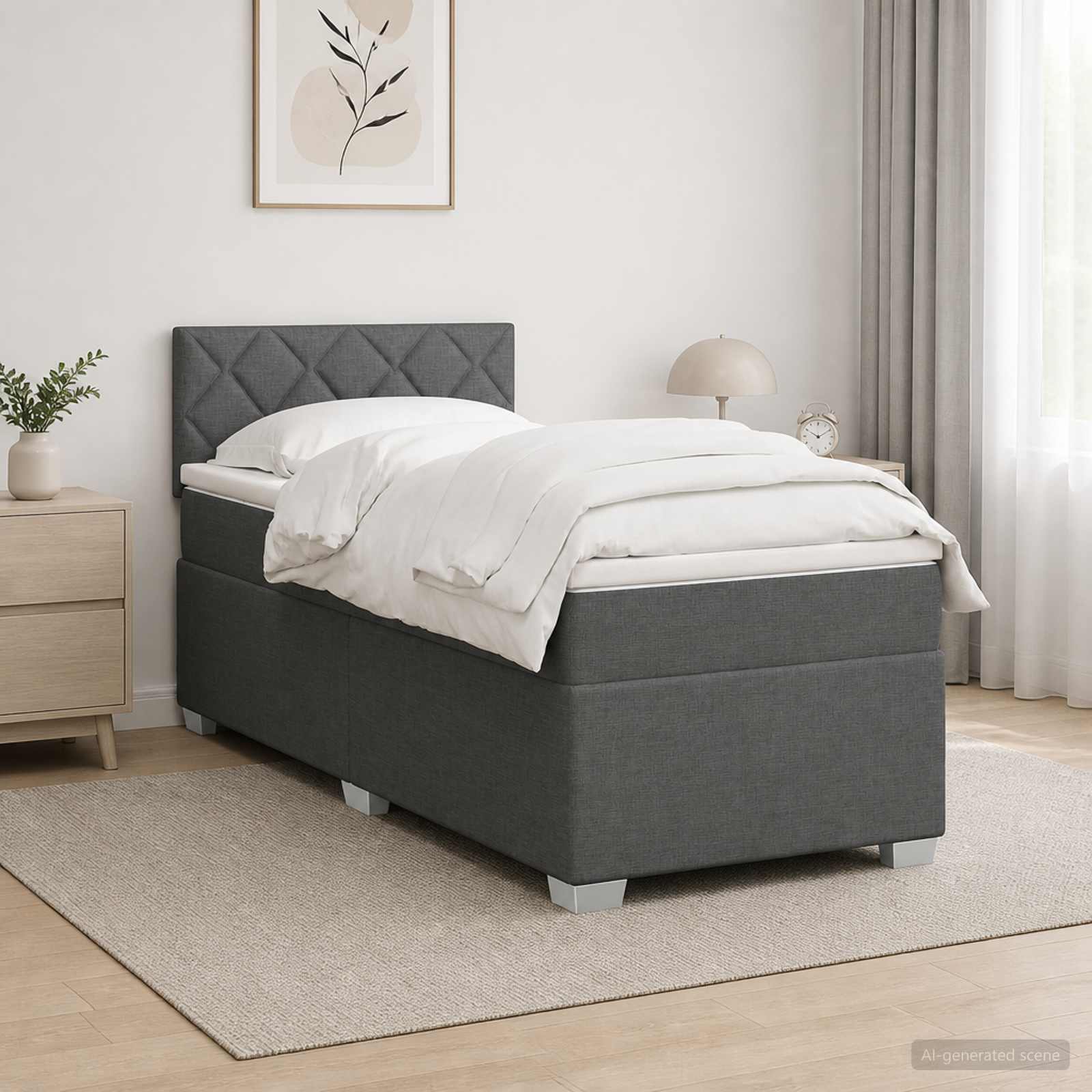 Box Spring Seng med Madras og LED Mrkegr 80 x 200 cm Stof