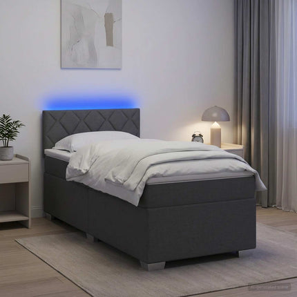 Box Spring Seng med Madras og LED Mørkegrå 100 x 200 cm Stof