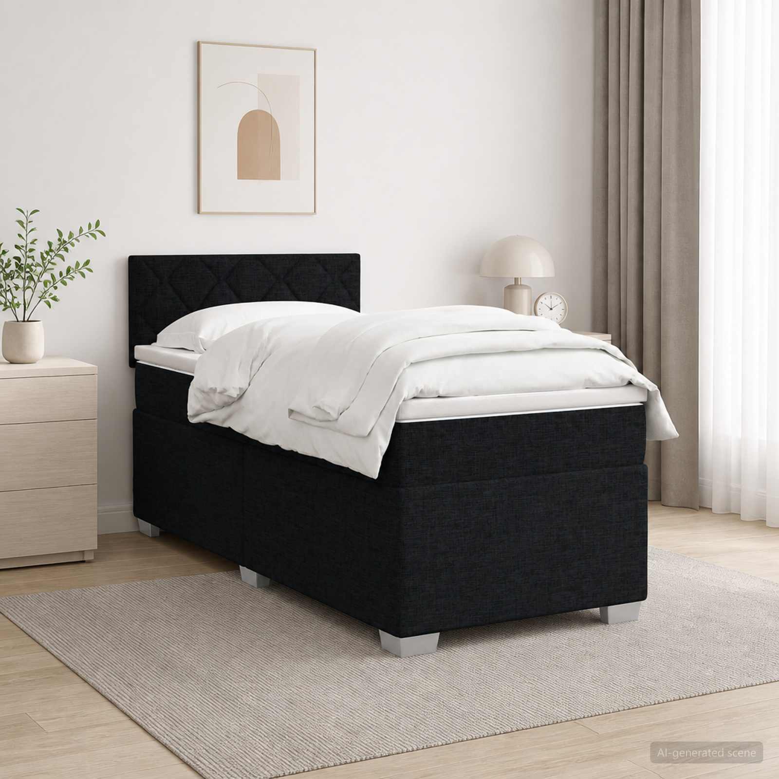 Box Spring Seng med Madras og LED Sort 80 x 200 cm Stof