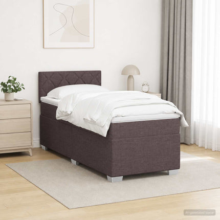Box Spring Seng med Madras og LED Mørk Brun 90 x 200 cm Stof