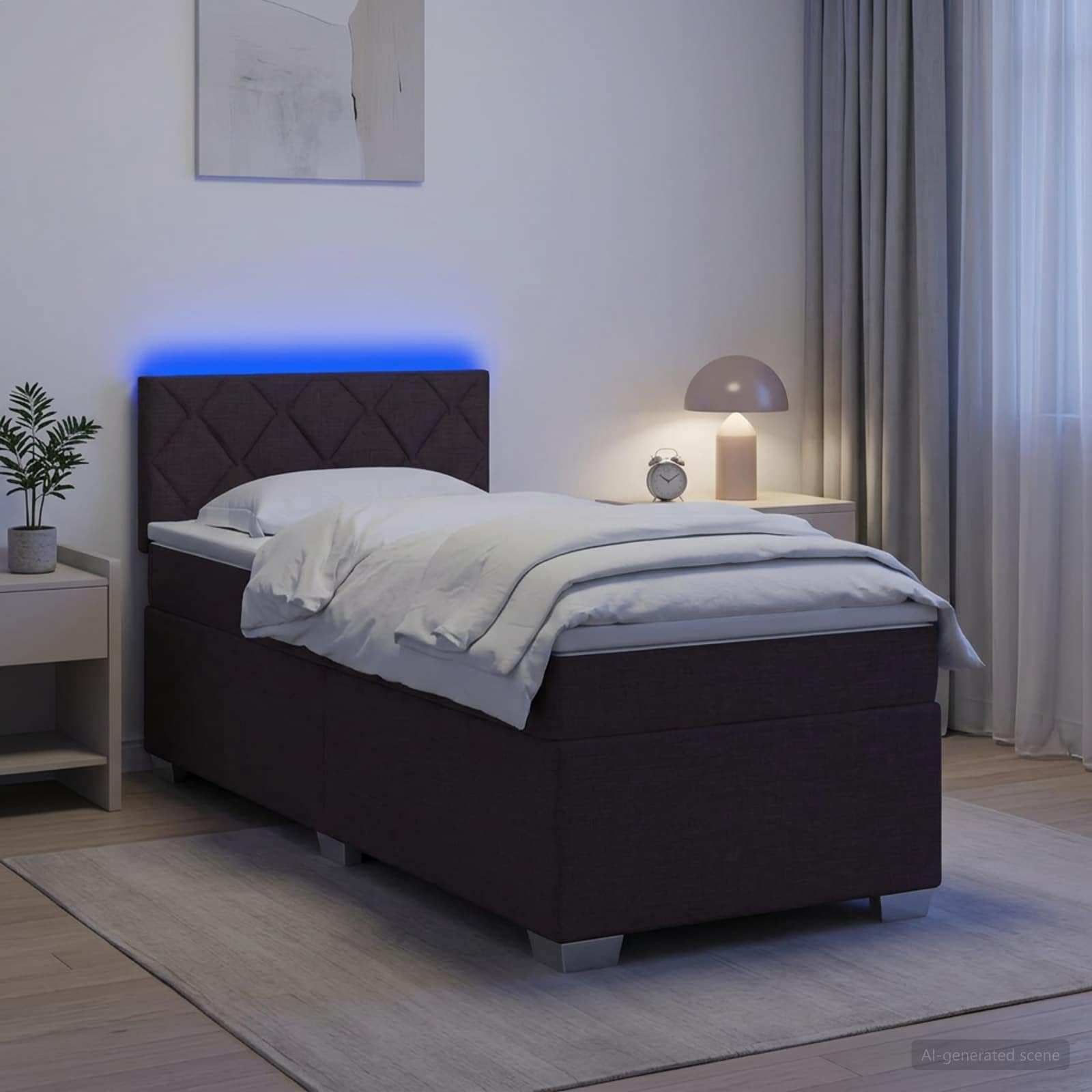 Box Spring Seng med Madras og LED Mrk Brun 90 x 190 cm Stof