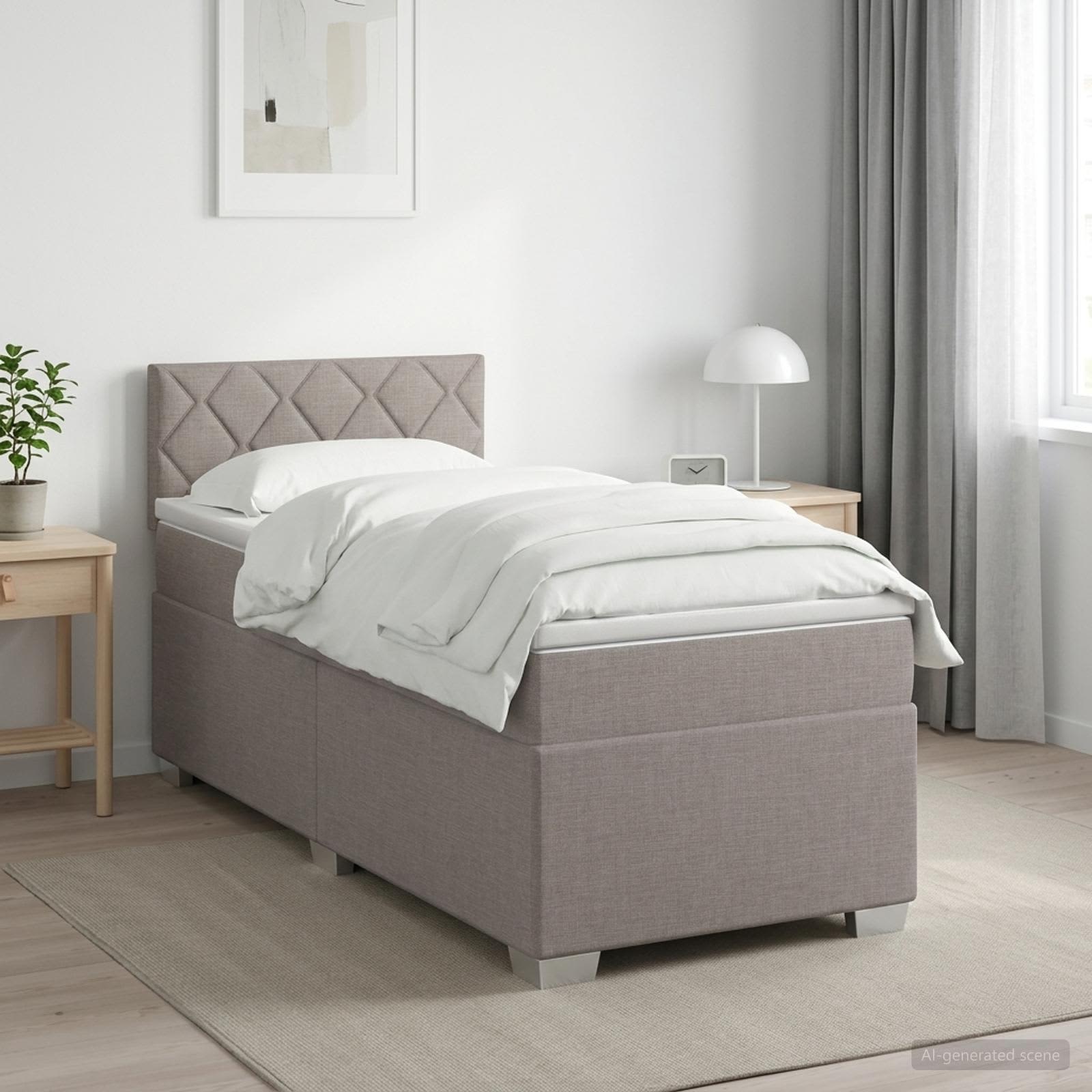 Box Spring Seng med Madras og LED Gråbrun 100 x 200 cm Stof