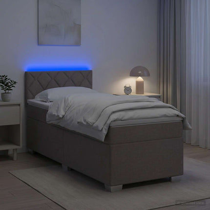 Box Spring Seng med Madras og LED Gråbrun 80 x 200 cm Stof