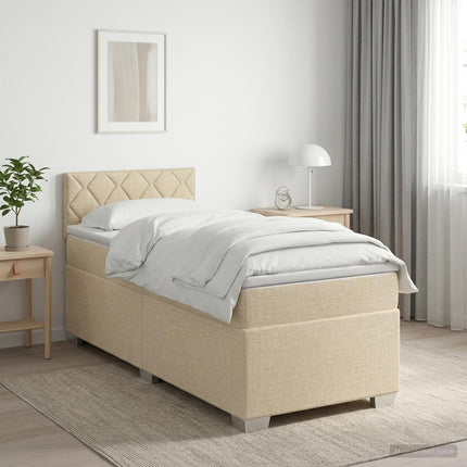 Box Spring Seng med Madras og LED Cremefarvet 90 x 200 cm Stof