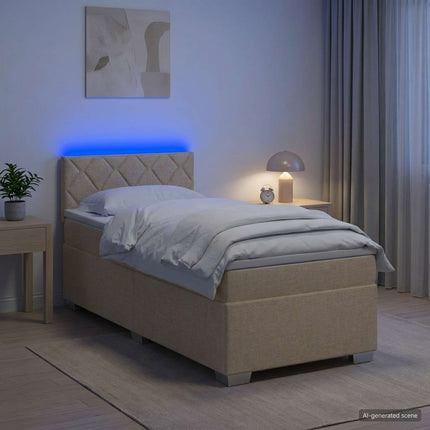 Box Spring Seng med Madras og LED Cremefarvet 80 x 200 cm Stof